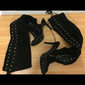 Lace up knee high boots